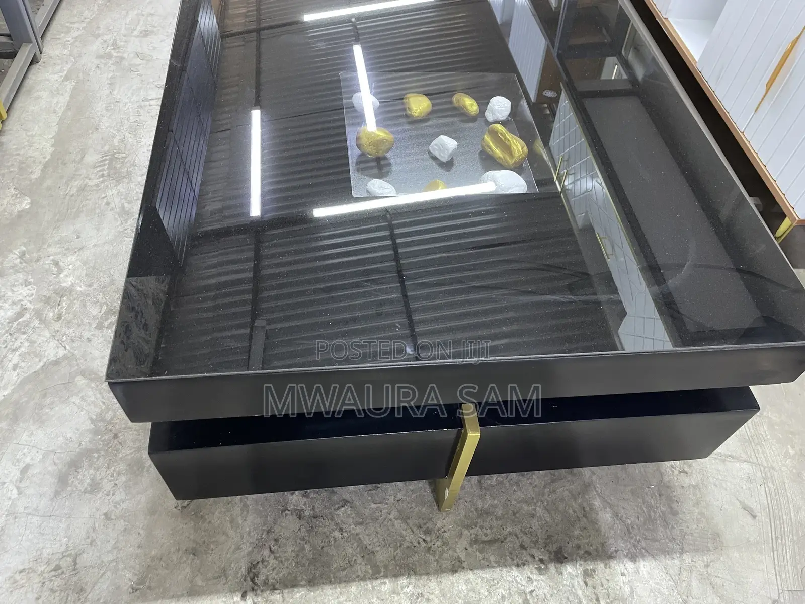 Premium Rectangular Black Glass Coffee Table