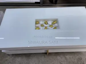 Luxury White Marble-Finish Coffee Table - Gold Stone Inlay