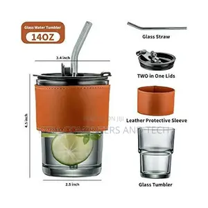 Gorgous Slub Glass Smoothie Cup With Straw and Leather Cover