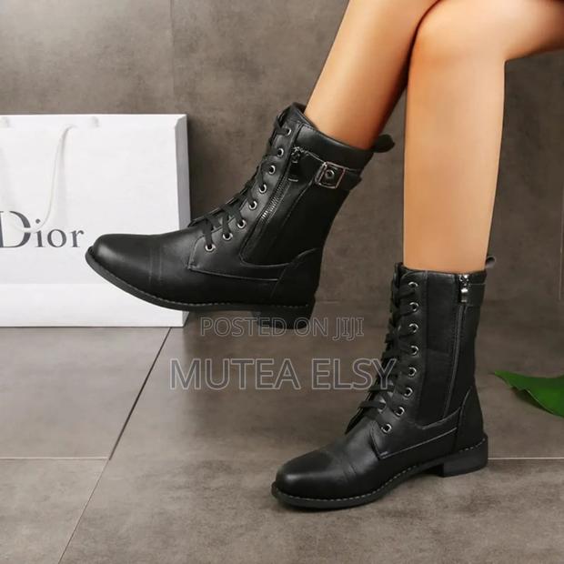 Black,Brawn Grey Ladies Combat Boots - main view
