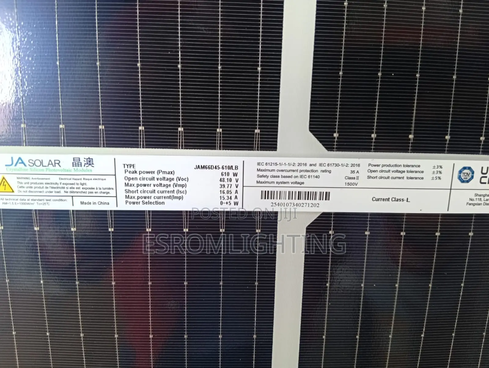 Ja Solar 610w Monocrystalline Solar Panel -Bifacial