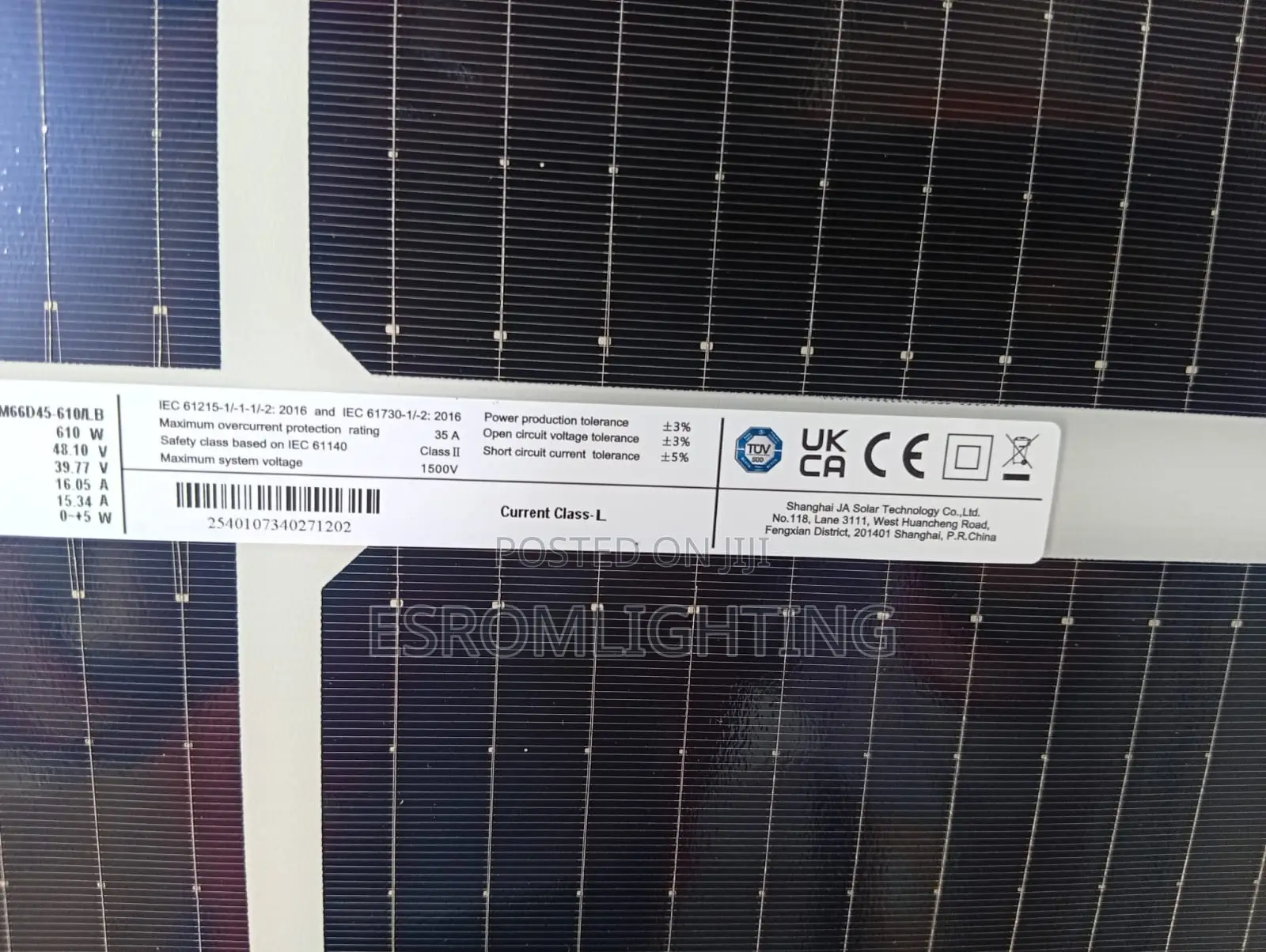 Ja Solar 610w Monocrystalline Solar Panel -Bifacial