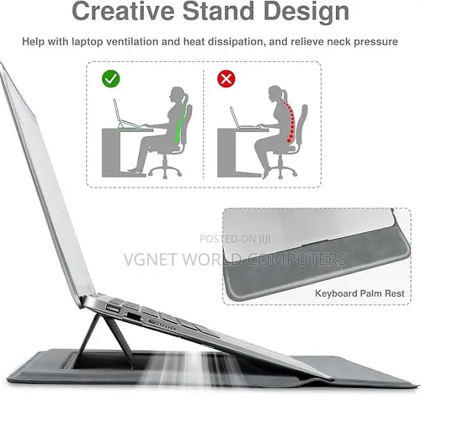 Grey Leather Laptop Sleeve With Laptop Stand