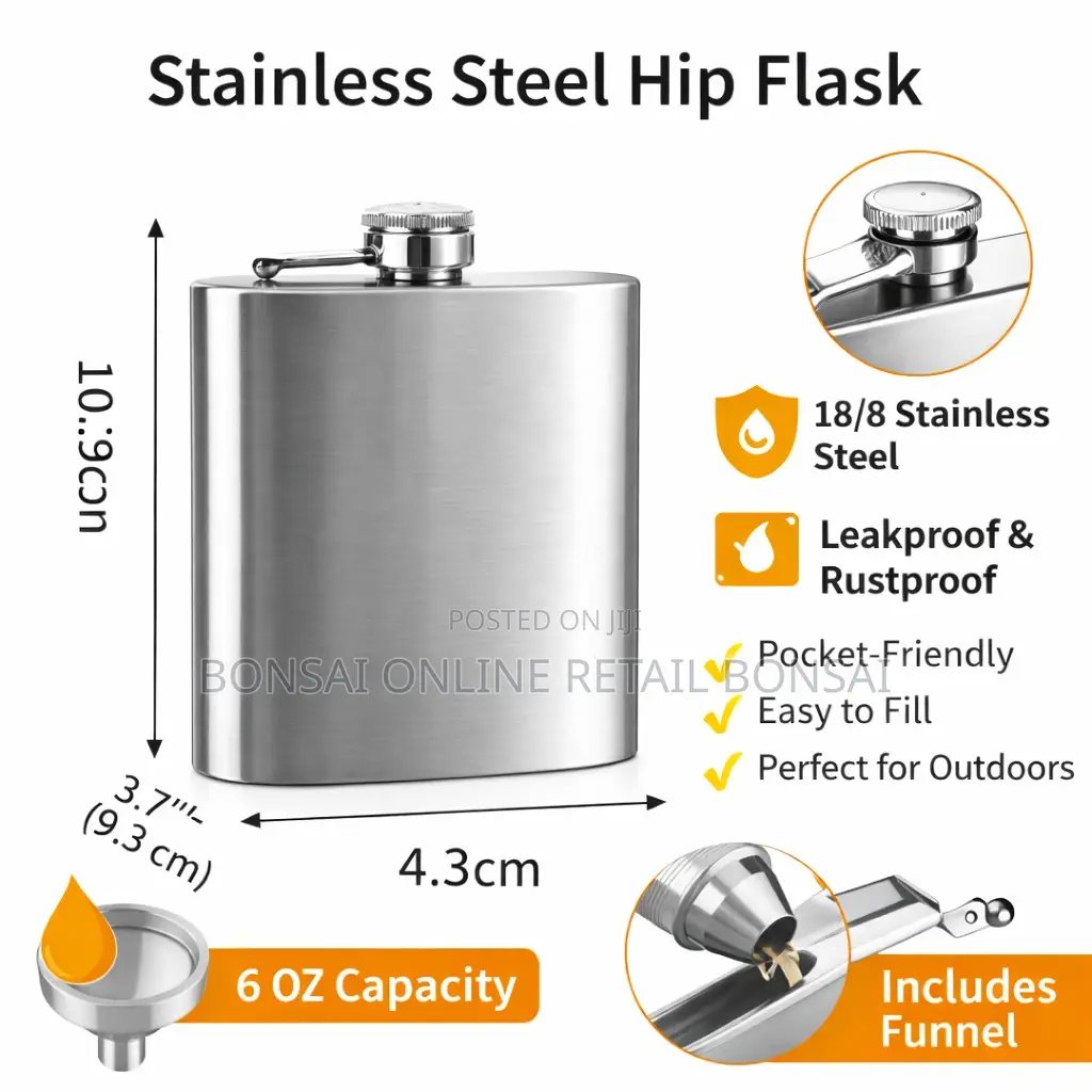 6oz Stainless Steel Hip Flask Leakproof Pocket Flask for Whiskey