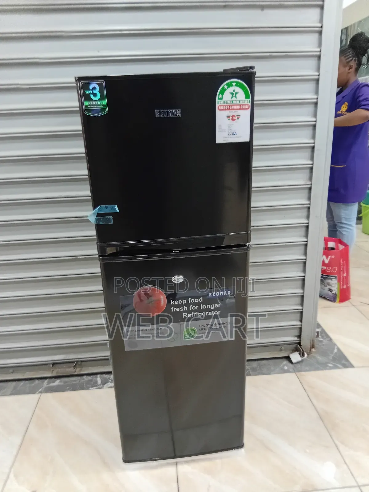 Ecomax 138 Litres Double Door Refrigerator, Black Color