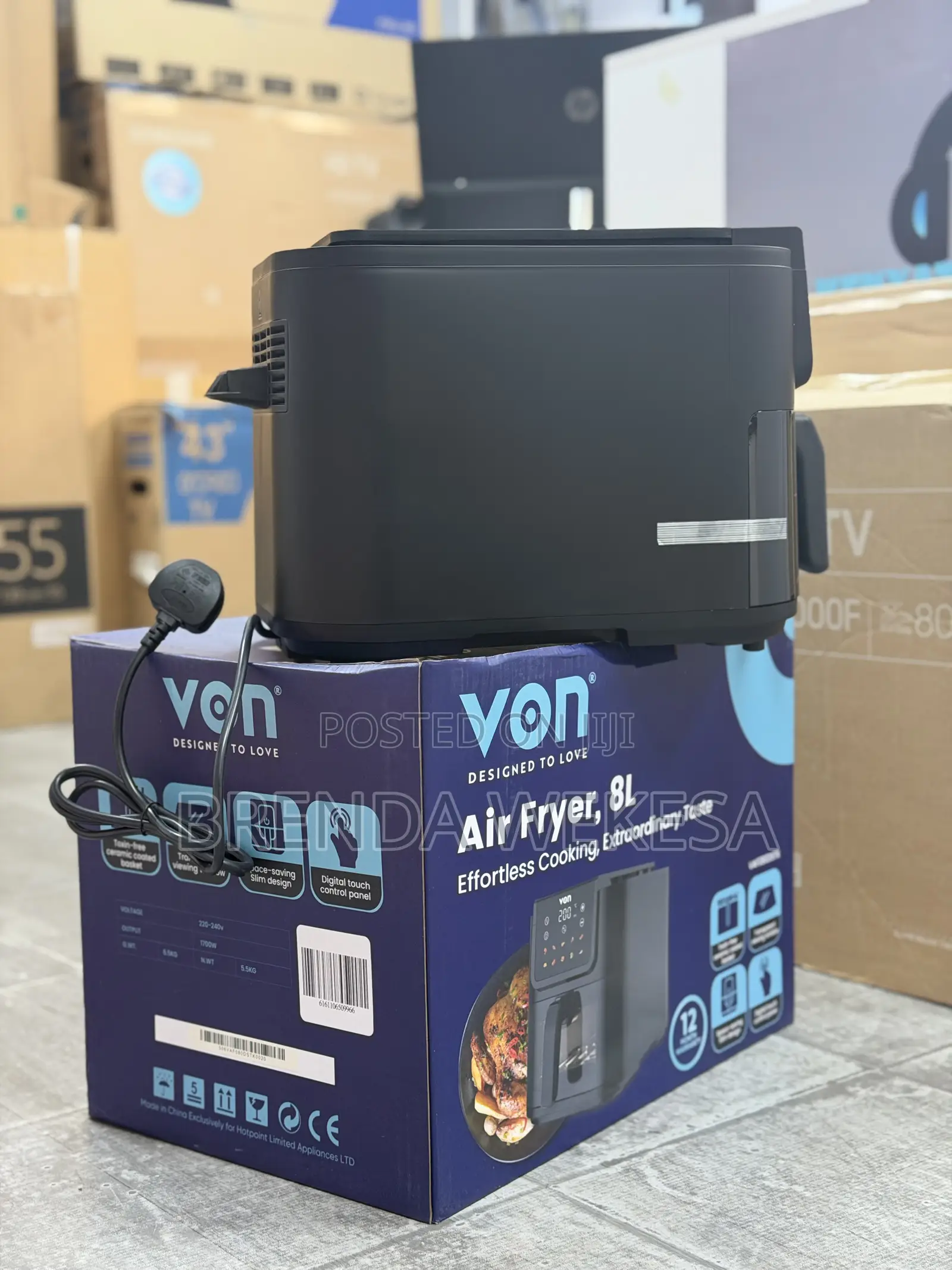 Von Vaf080dstk Slim Airfryer – 8l, Black