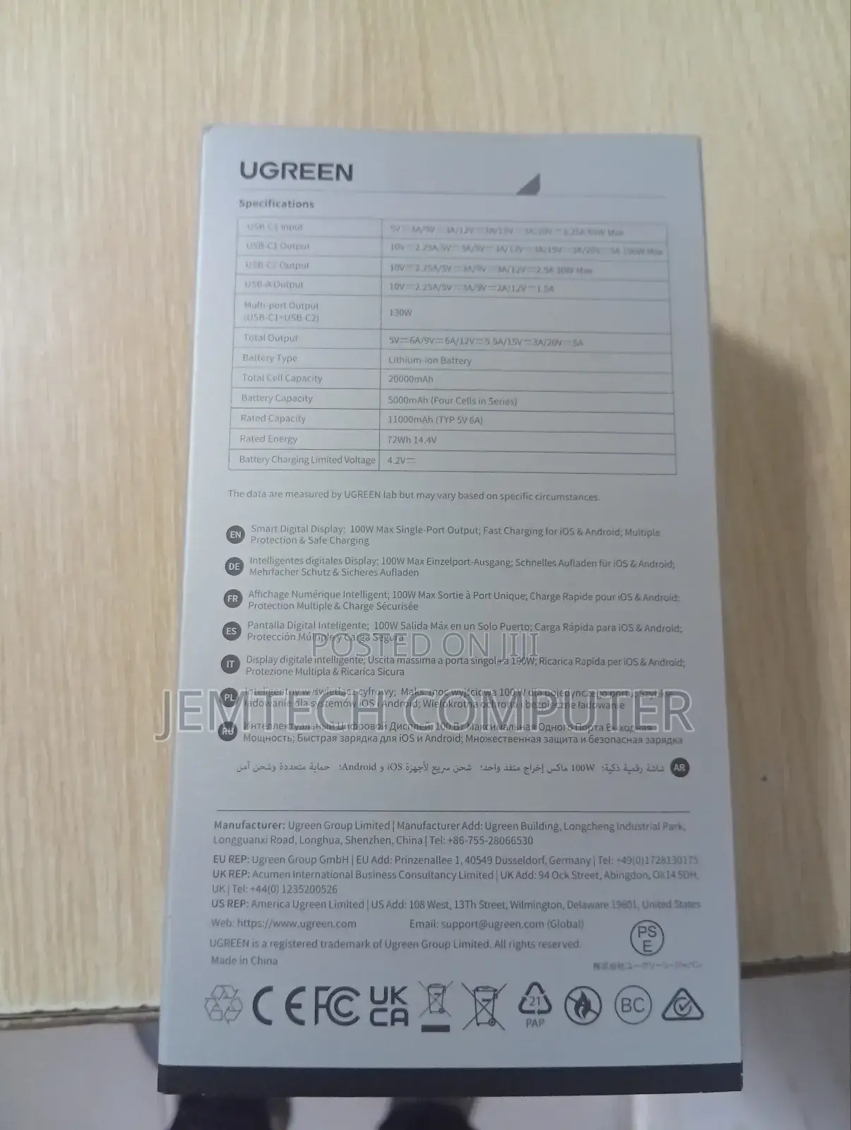 Ugreen 20000mah 130w Fast Charging Power Bank - Pb721