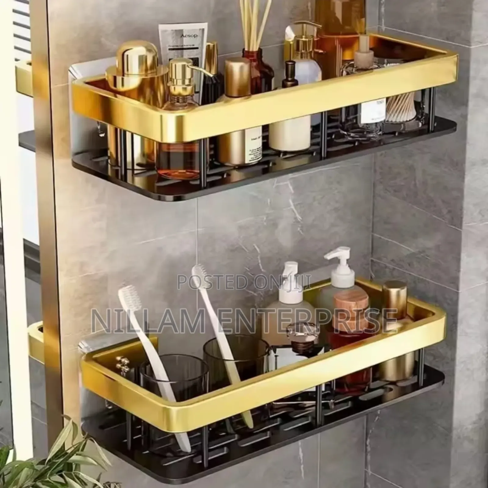 2 PCS Aluminum Alloy Rectangular Shelf (Black Gold)*
