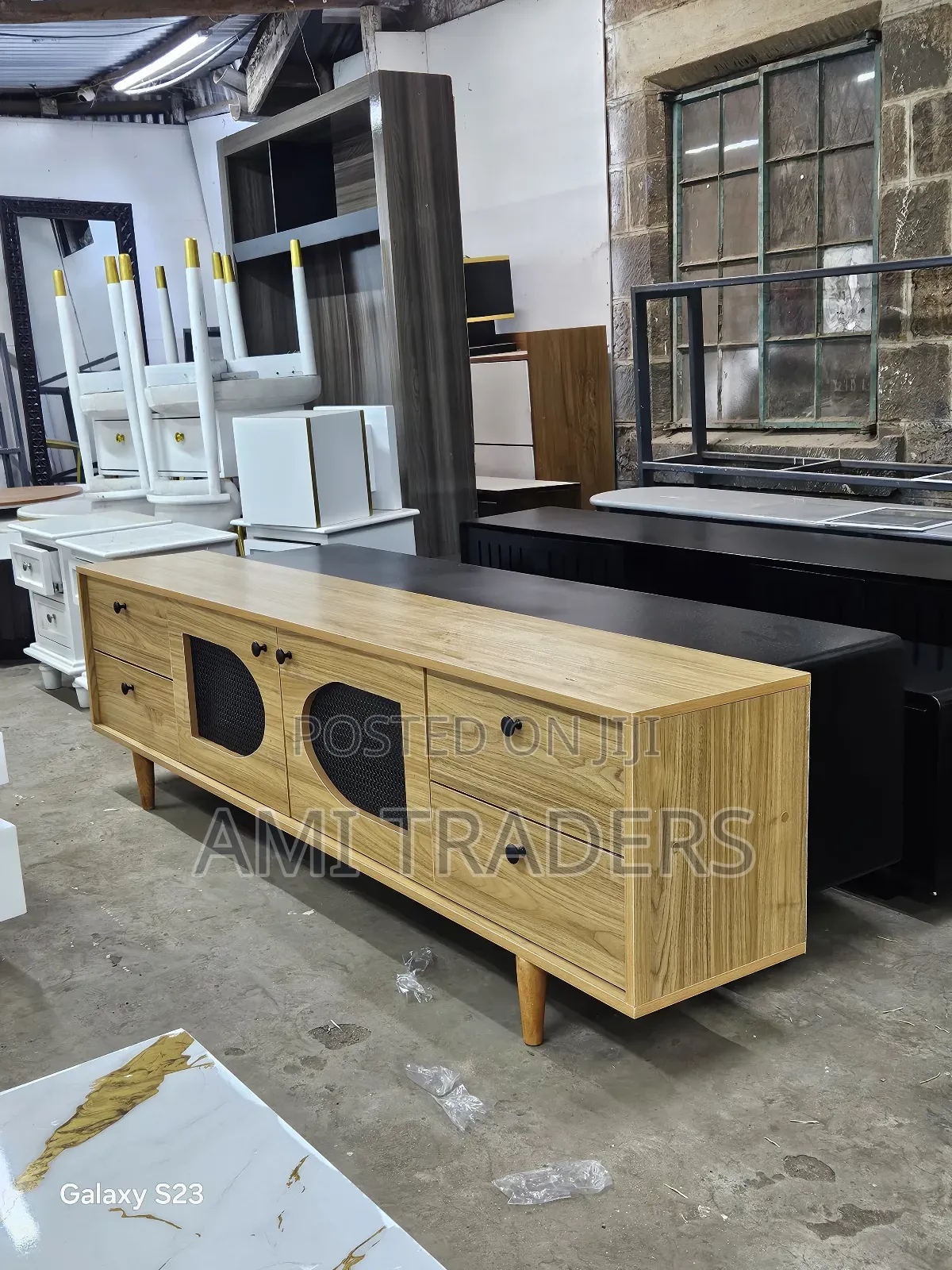 Black Rattan Natural Tv Stand
