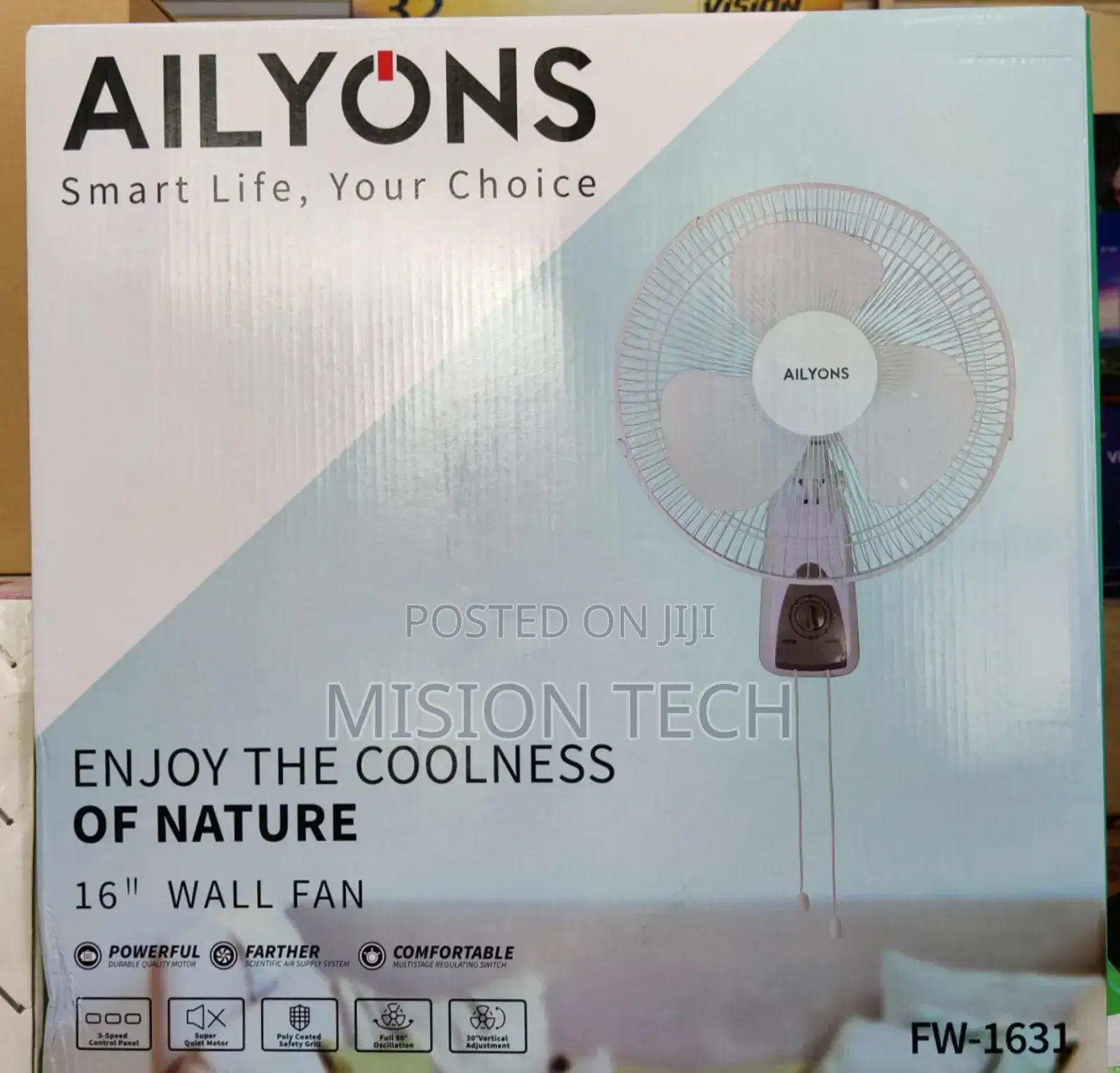 Ailyons 16" Wall Fan, Super Silent, 3 Speed Setting, Durable Fan
