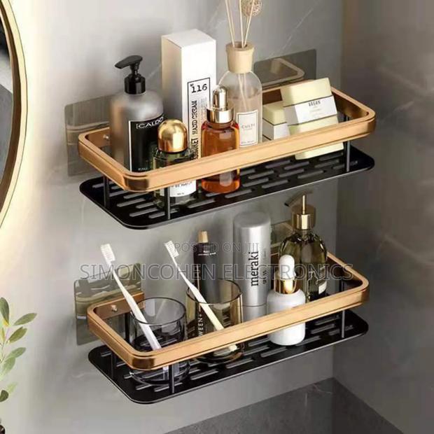 2 Pcs Aluminum Alloy Rectangular Shelf (Black & Gold) - thumbnail 2
