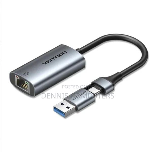 Vention Usb-C + Usb-a to Gigabit Ethernet Adapter 0.15m Gray Aluminum