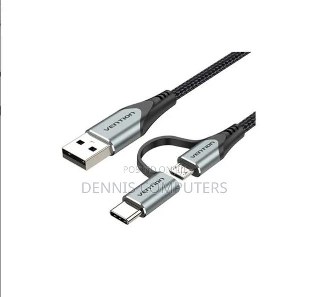 Vention Usb 2.0 a Male to 2-in-1 Micro-B Usb-C Male 3a Cable 0.5m Gray