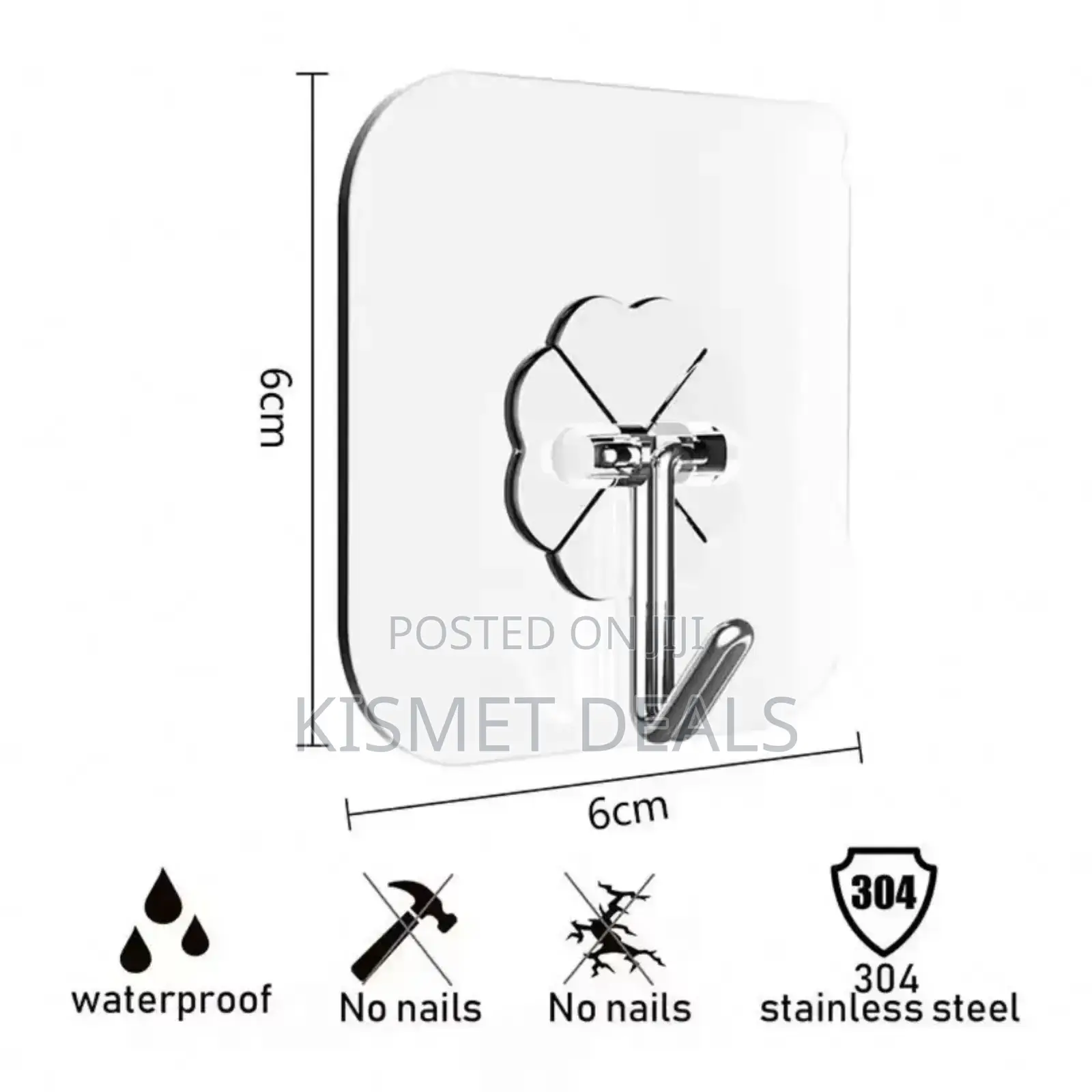 10 Piece Transparent Stainless Steel Strong Self Adhesive Hooks