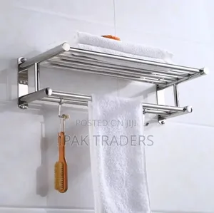 *Bathroom Wall Mounted Towel Rack Accessory With Hooks *Size:60cm
