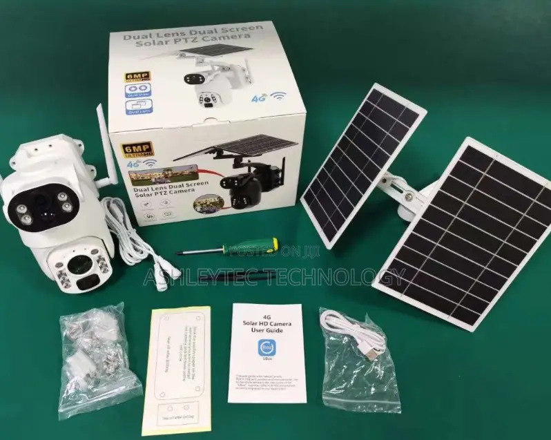 New 4mp Black Ubox Dual Lens Solar PTZ 4g Solar Camera