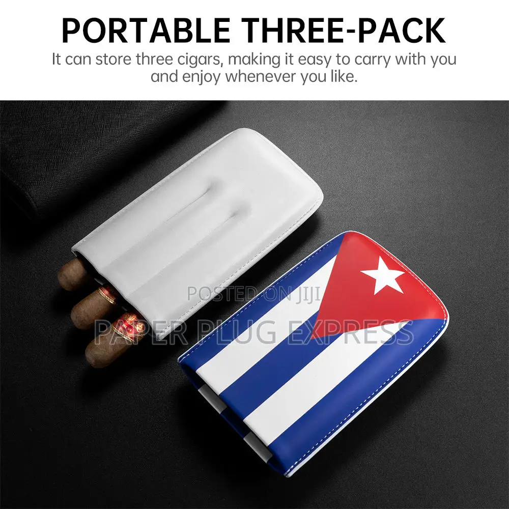 Portable Cuban Flag 3-Cigars Pouch