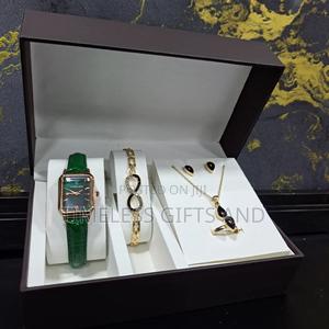 Green Leather Watch Jewelry Gift Set Birthday Valentines