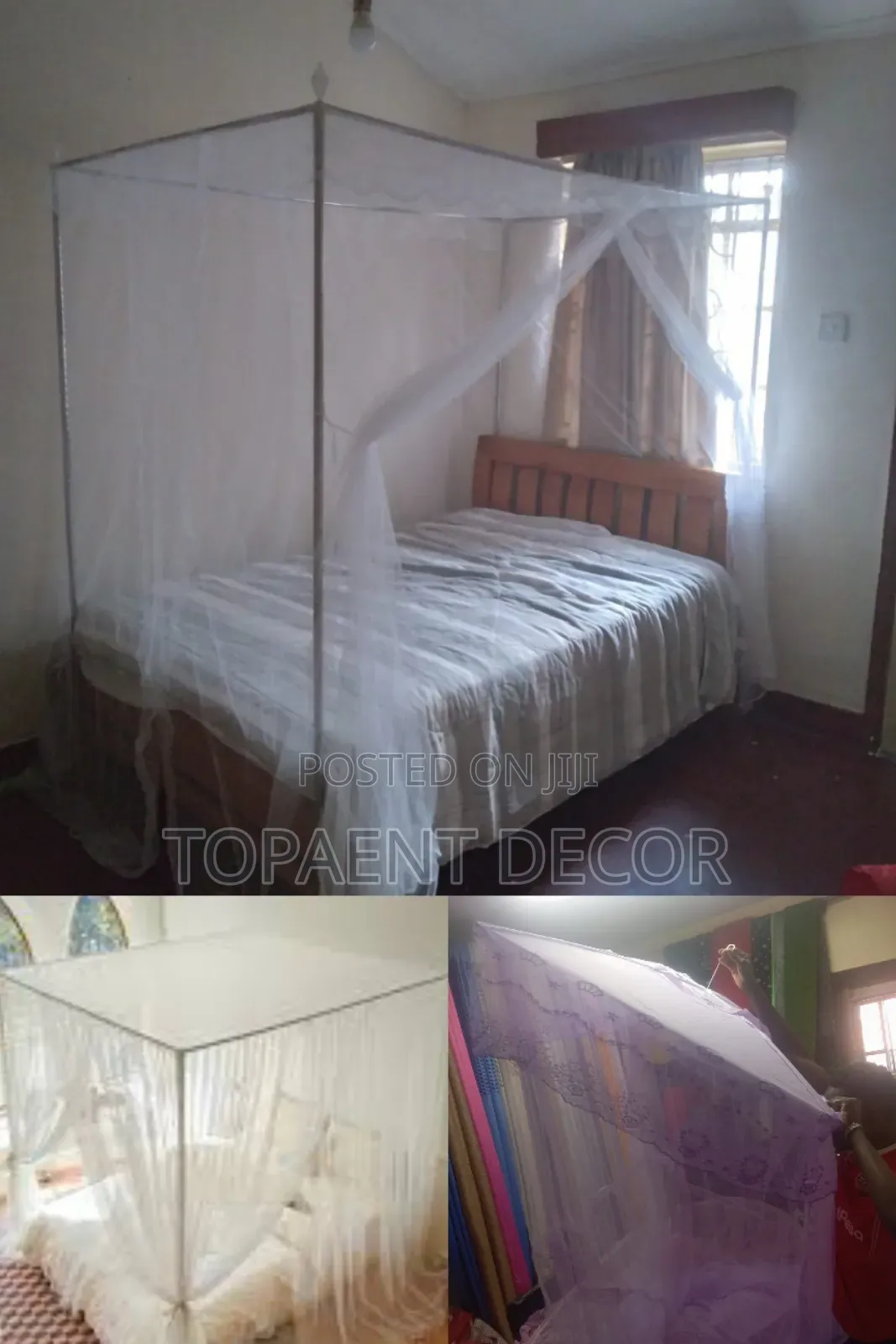 White 4 Stand And Top Square Purple Mosquito Net