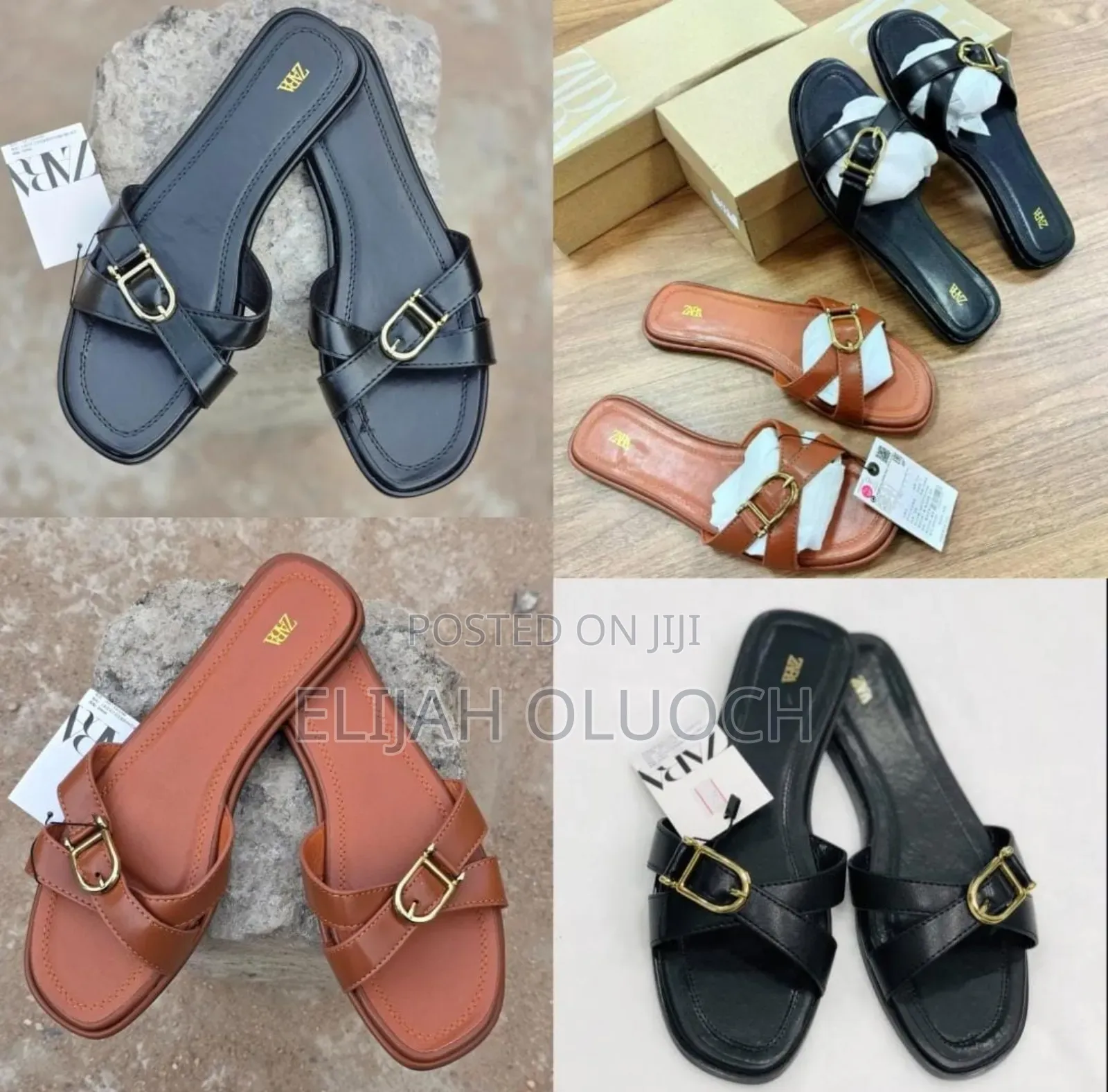 Black and Brown High Quality (Zara) Slip-on Pure Leather Sandals