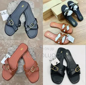 Black and Brown High Quality (Zara) Slip-on Pure Leather Sandals
