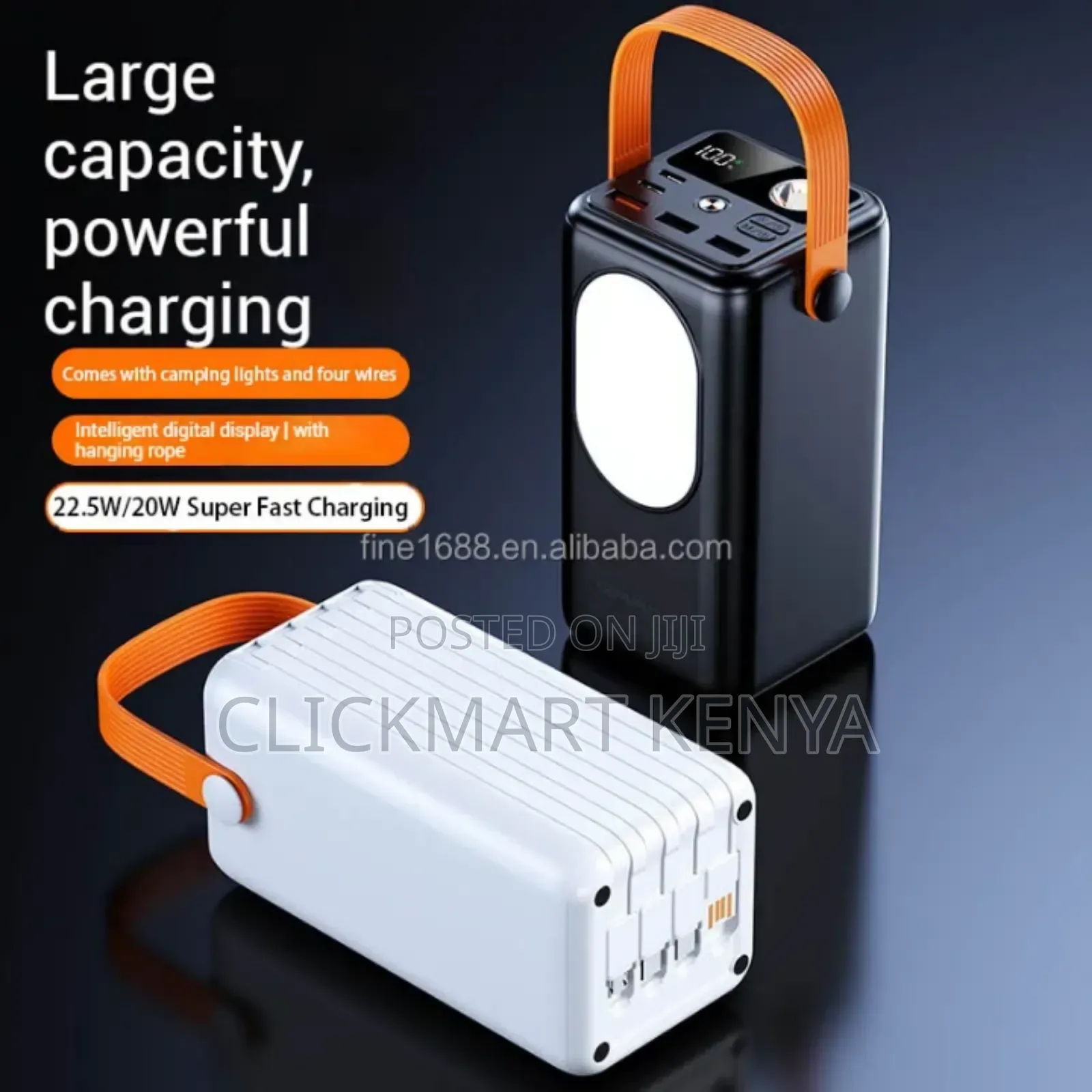 30000mah Fast Charging Power Bank 22.5w With Built-in Cables Light