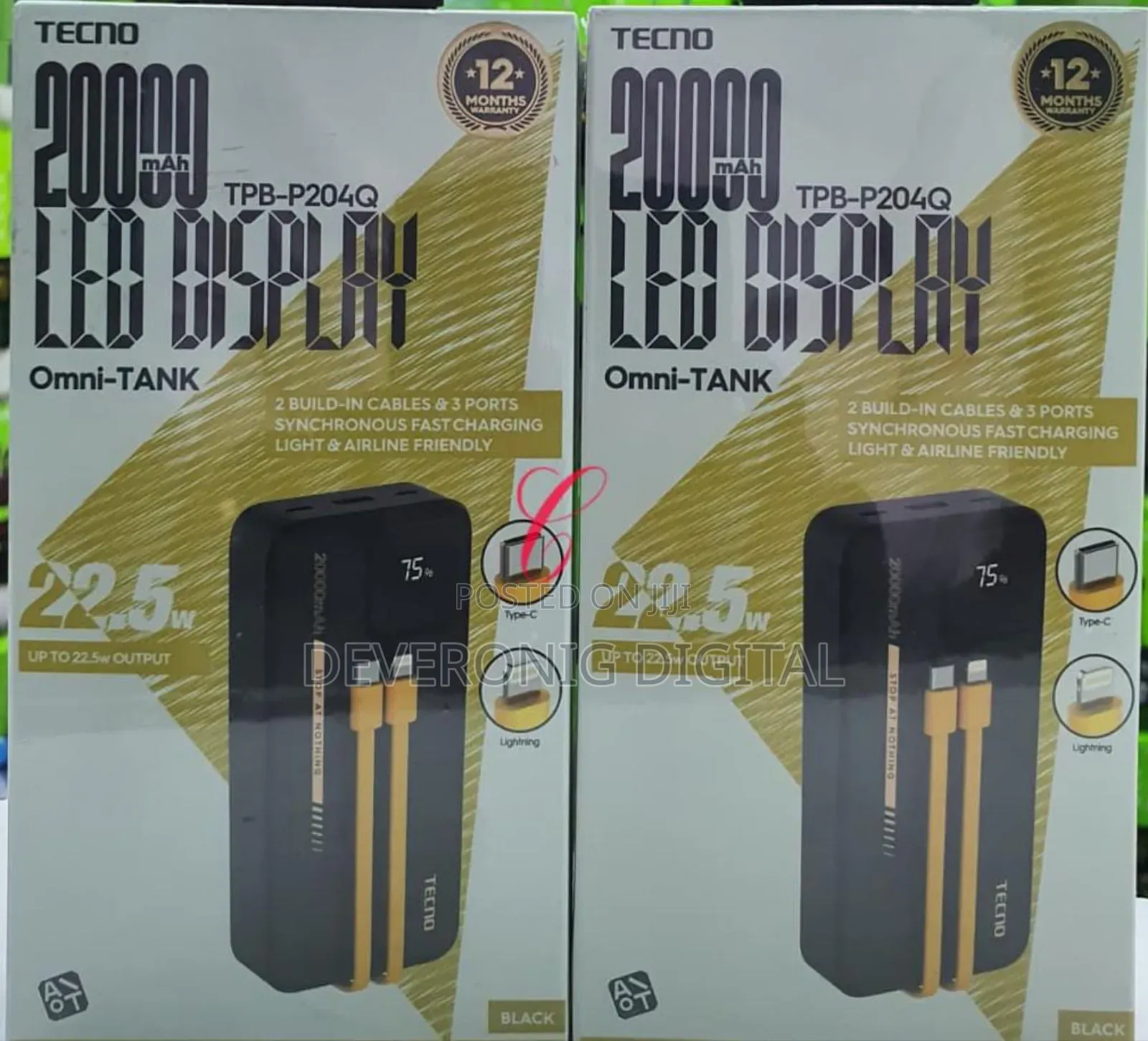 Tecno TPB-P204q *20000mah 22.5w* Omni Tank Power Banks