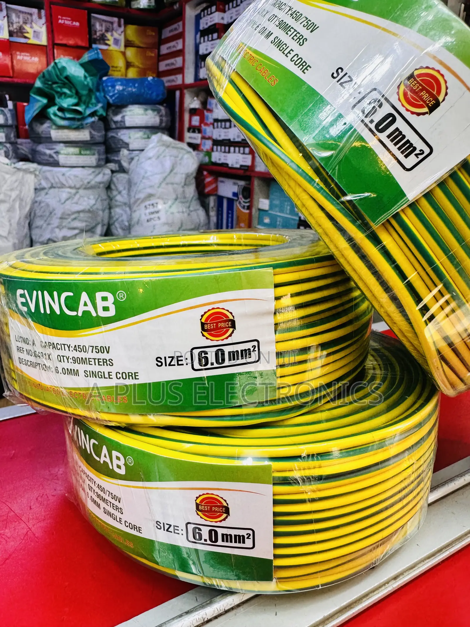 Evincab 6.0mm Single Core Wiring Cable 90m (Yellow Green)–High Quality