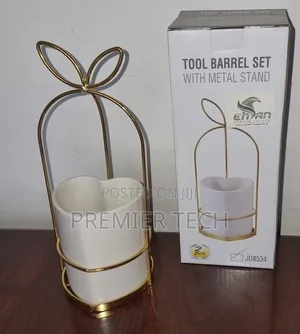 Jd8534 Love Shape Ceramic Tool Barrel Set Gold or Silver Metal Stand