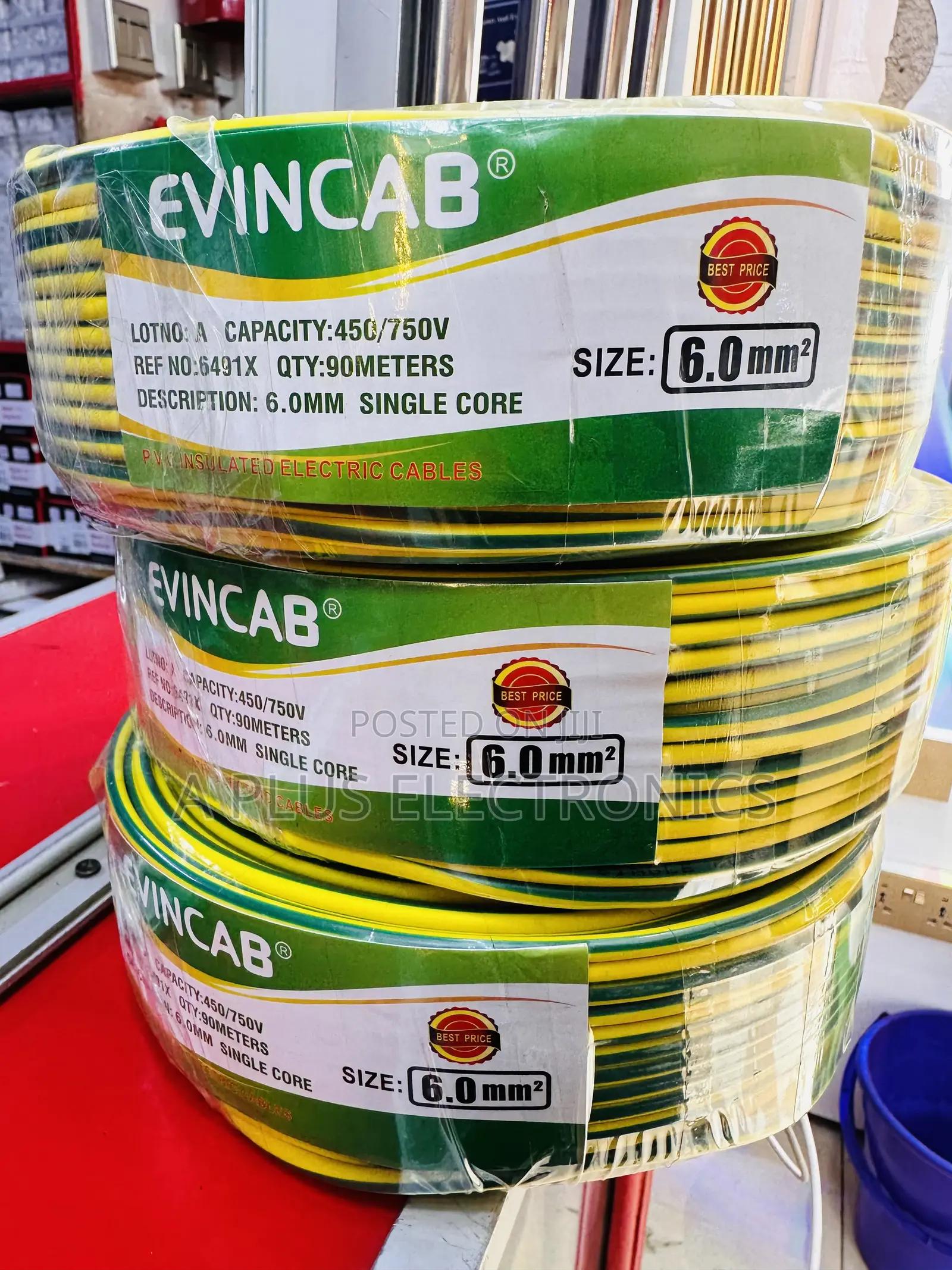 Evincab 6.0mm Single Core Wiring Cable 90m(Yellow Green) Strong Copper