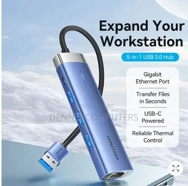 "Vention 5 in 1 Docking Station, Usb3.0 to Usb 3.0 X 3/Rj45/Usb-C