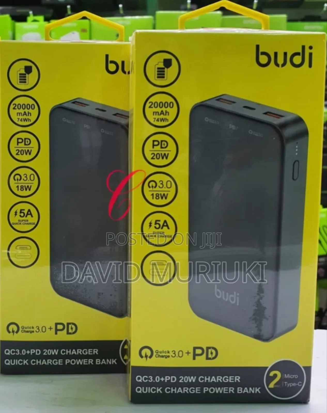 Budi Pb083b 20000mah 22.5w Power Bank With Type C and Lightning Cables