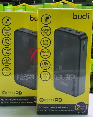 Budi Pb083b 20000mah 22.5w Power Bank With Type C and Lightning Cables