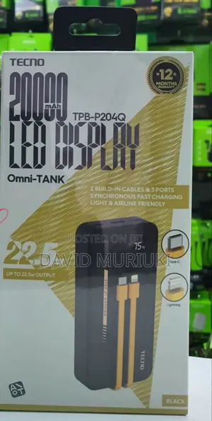 Tecno TPB-P204q 20000mah 22.5w Omni Tank Power Banks With Led Display