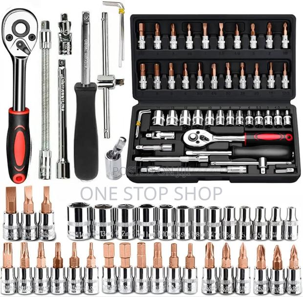 46pc Ratchet Wrench Socket Set 1/4 Inch Drive Socket - thumbnail 3