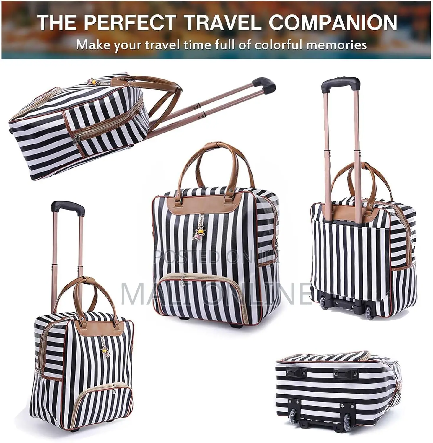 20-Inch Leather Rolling Luggage Suitcase Travel Bag With Trolley Wheel