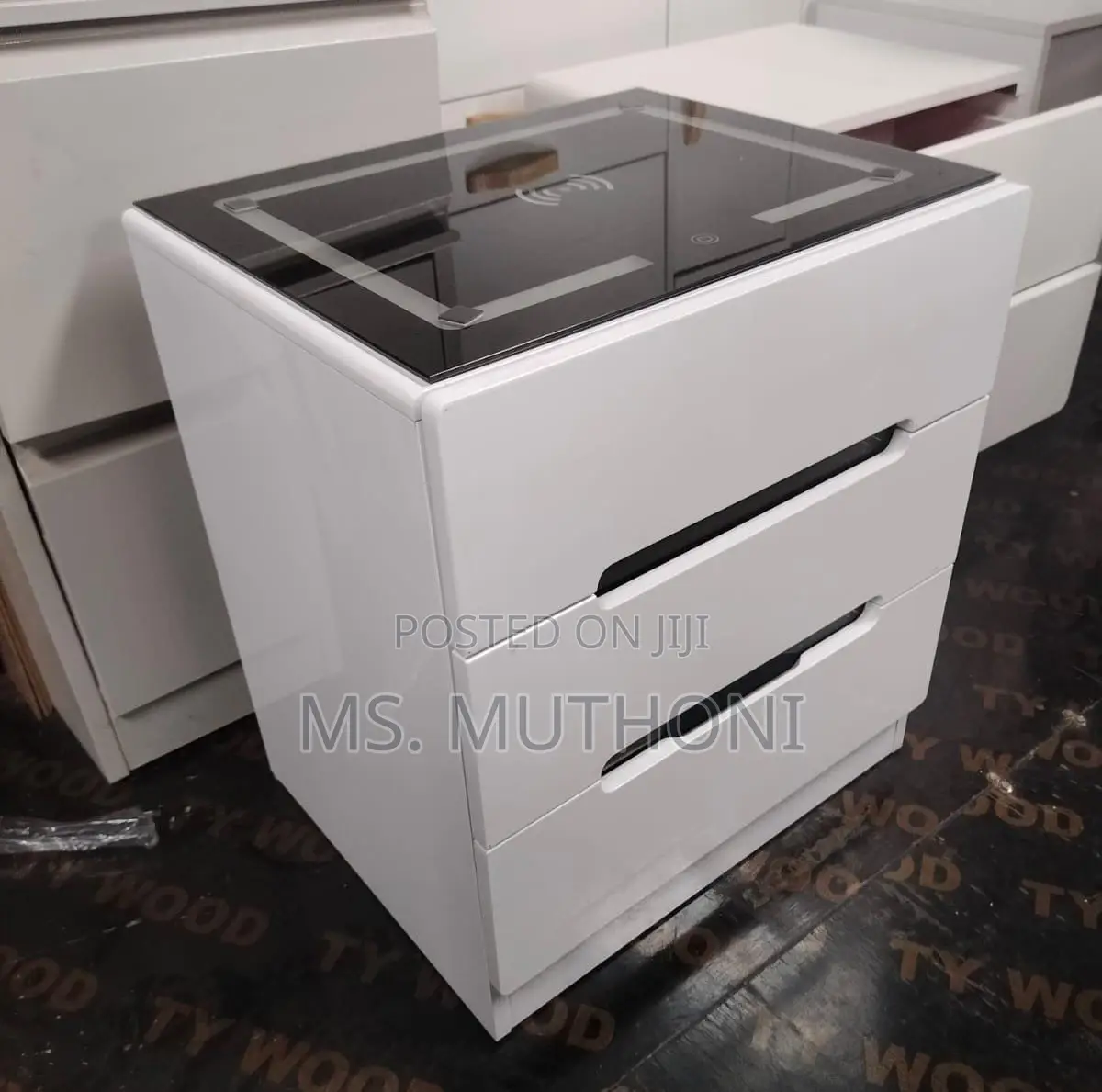 White Modern 3 Drawer Smart Nightstand