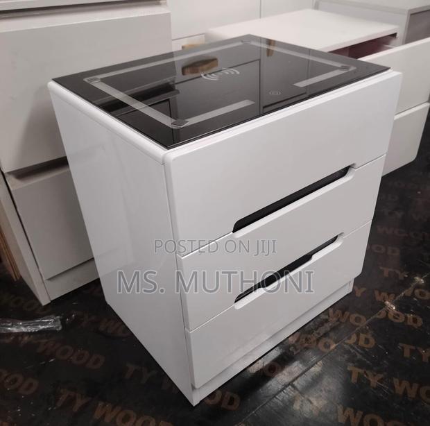 White Modern 3 Drawer Smart Nightstand - thumbnail 2