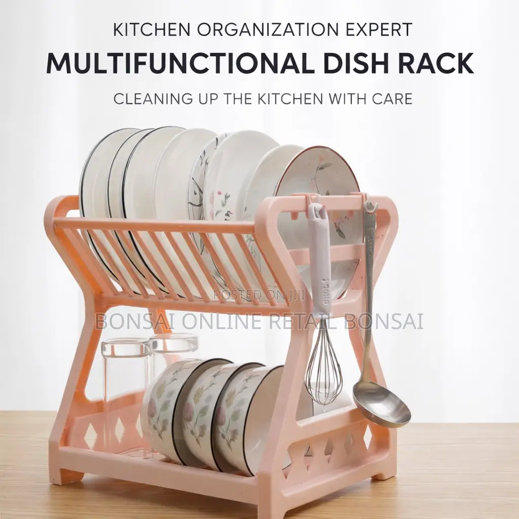 Double Layer Kitchen Dish Drying Rack With Drain Storage Black