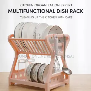 Double Layer Kitchen Dish Drying Rack With Drain Storage Black