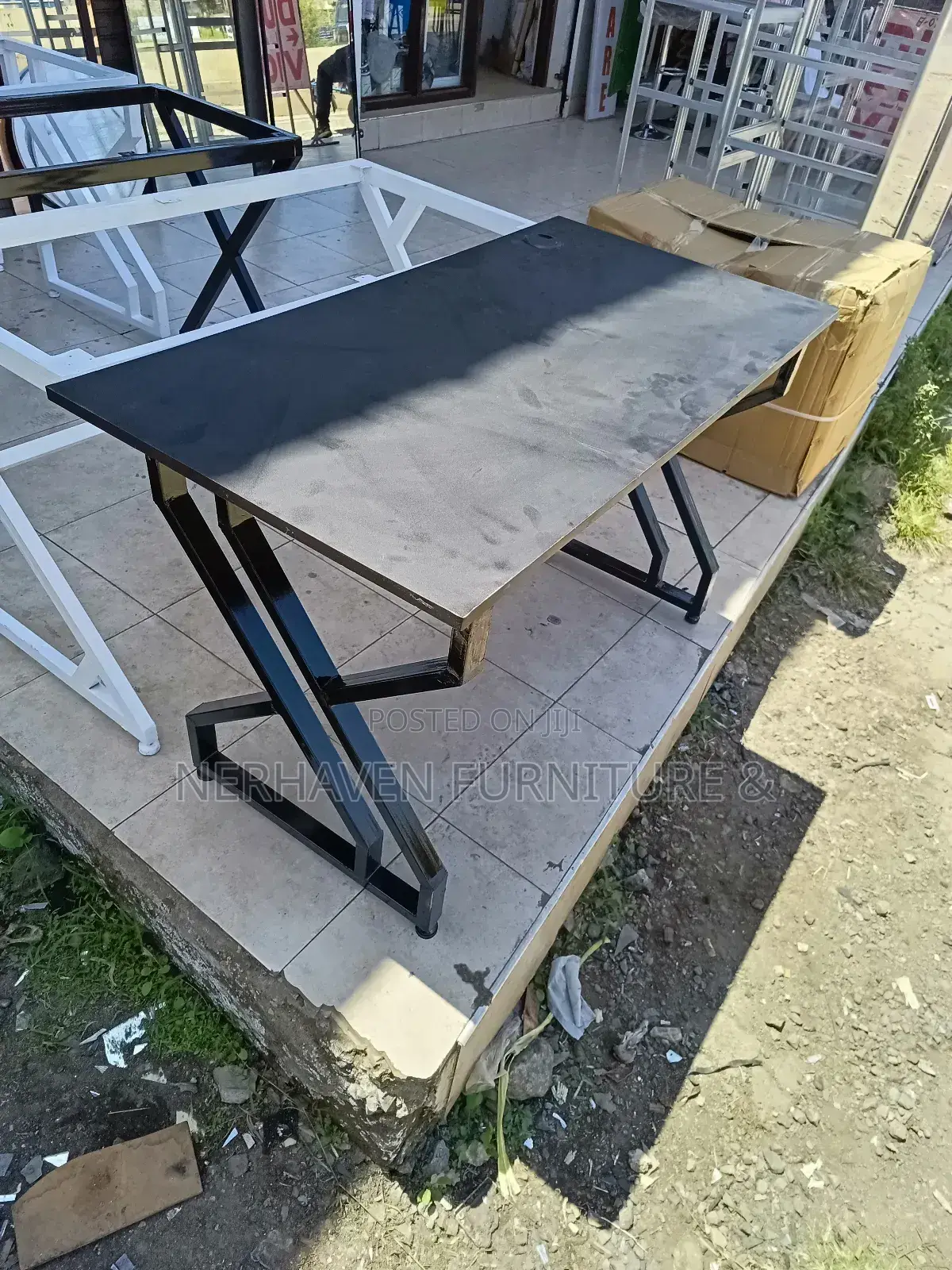 Black Heavy-Duty Metal Frame Office Study Desk