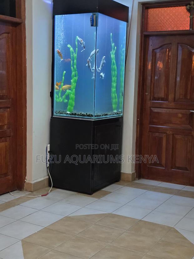 Modern Tower Aquarium With Black Cabinet Stand