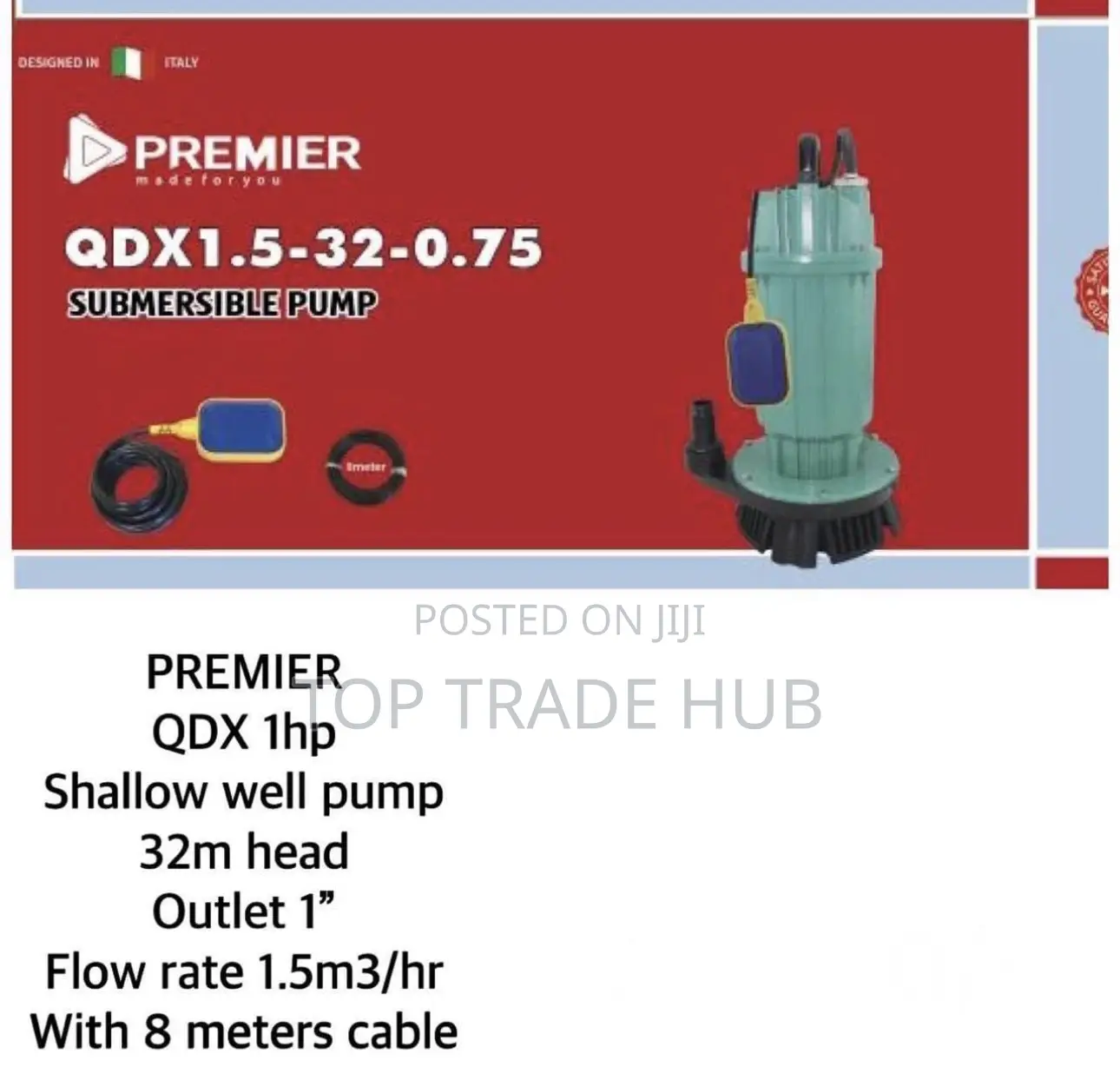 Premier Qdx Shallow Well Submersible Pump 32m Head 1" Outlet 25l/Min
