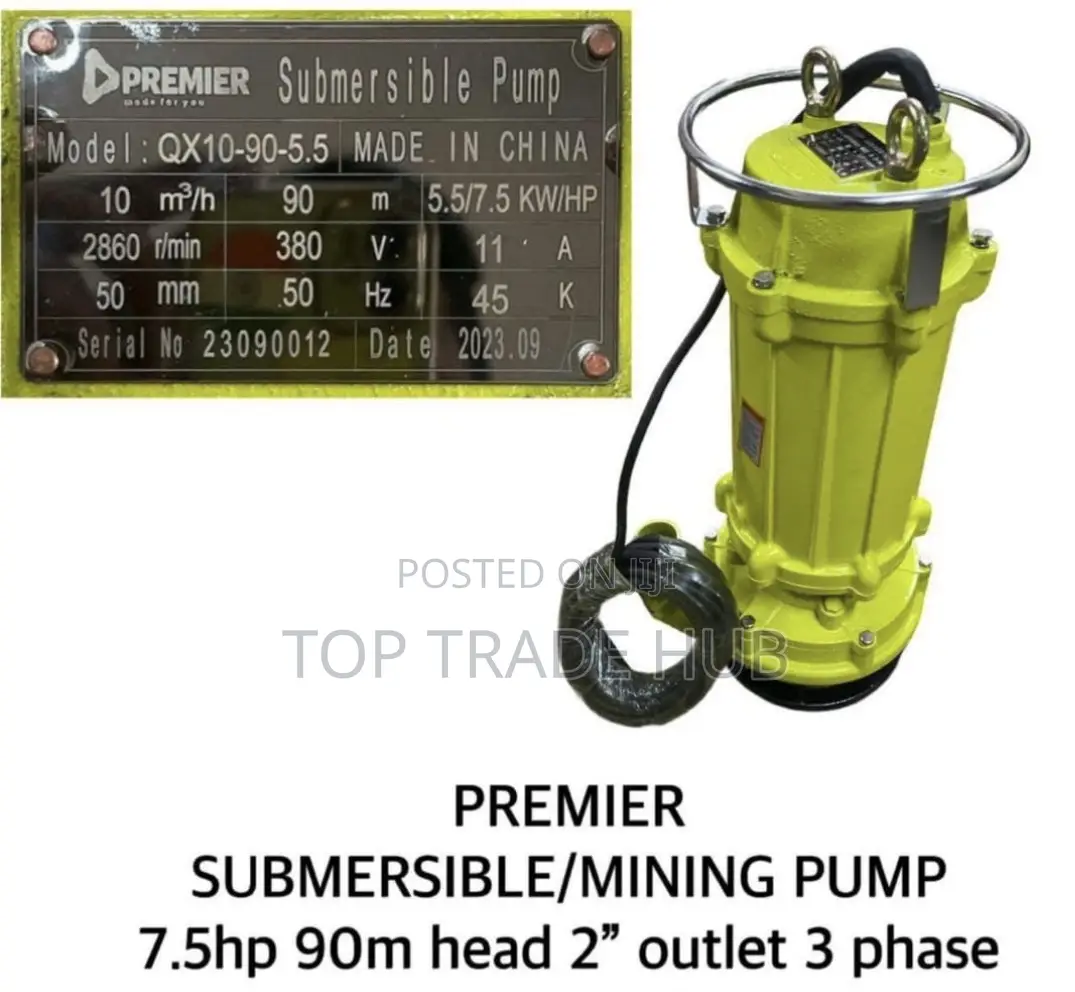 Premier Submersible Sewage/Mining Pump 7.5hp 90m Head 2" - 3 Phase