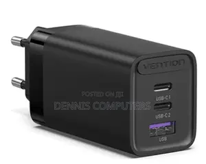 3-Port Usb(C+C+A) Gan Charger(65w/30w/30w) Uk-Plug Black