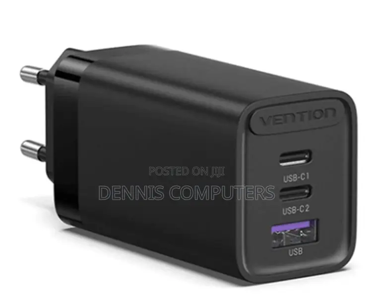3-Port Usb(C+C+A) Gan Charger(65w/30w/30w) Uk-Plug Black