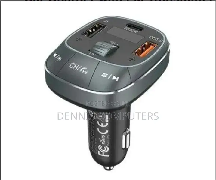 Vention 3-Port Usb (C + a + A) Car Charger With Fm Transmitter (30w