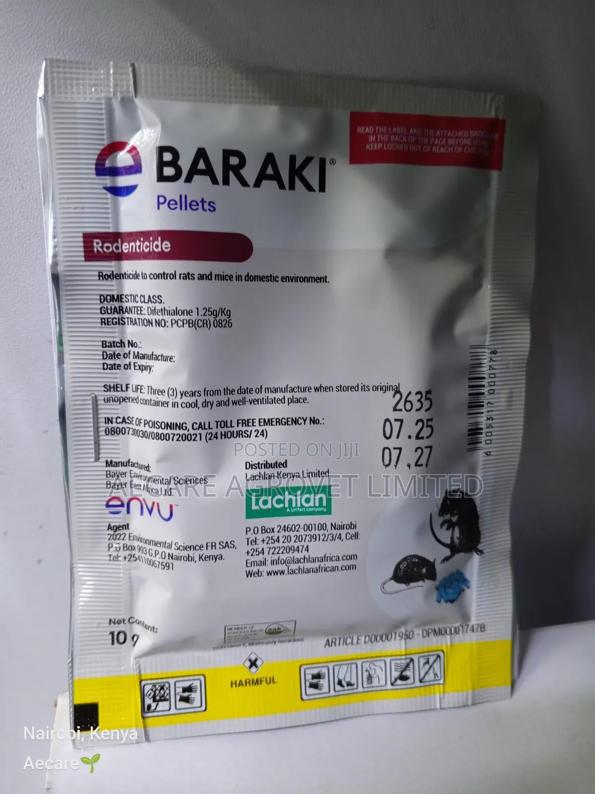 Baraki Pellets Rat, Mice Bait Rodenticide 10grams × 50 Pieces