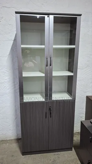 Lockable Office Cabinet With Glass Doors Wooden Filing Cupboard