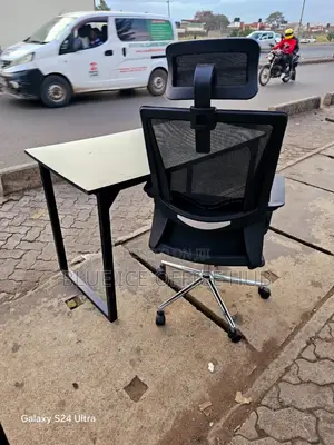 Metallic Office Table and Headrest Chair